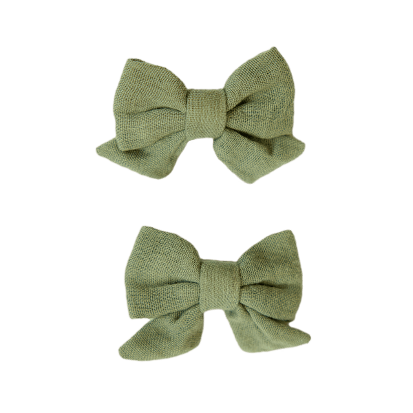Nature Baby Bow Hair Clips 2 Pack - Hedge Green