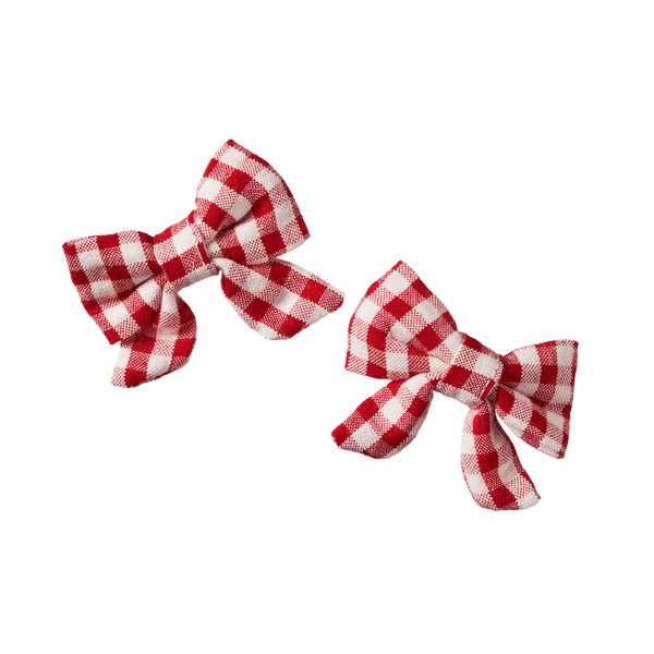 Nature Baby Bow Hair Clips 2 Pack - Red Check