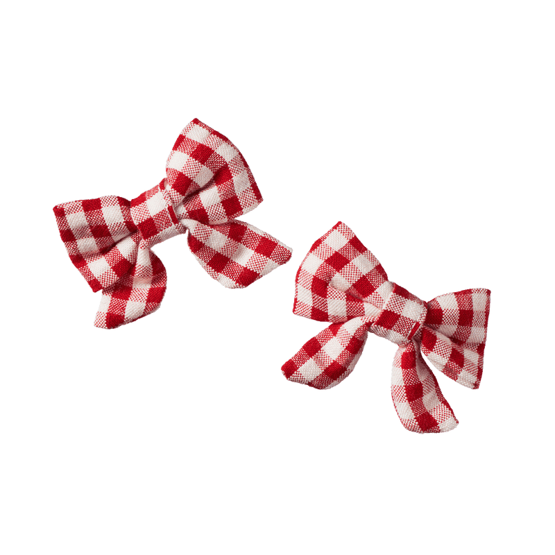Nature Baby Bow Hair Clips 2 Pack - Red Check