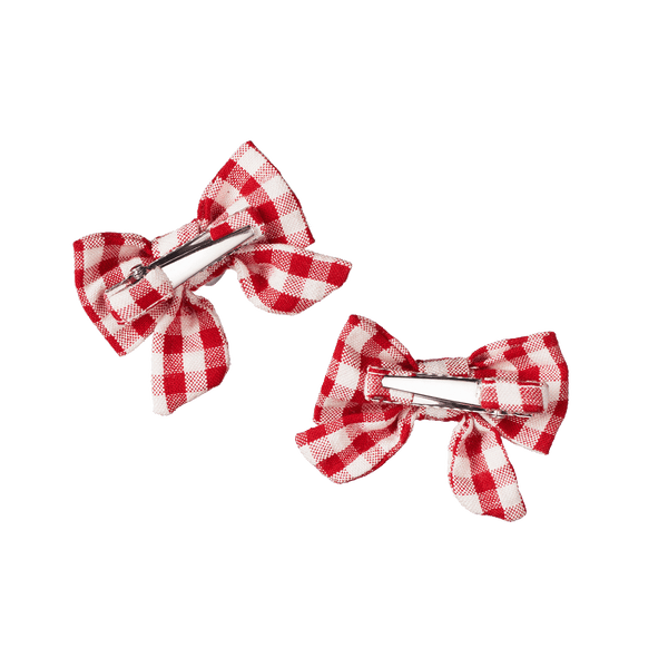 Nature Baby Bow Hair Clips 2 Pack - Red Check