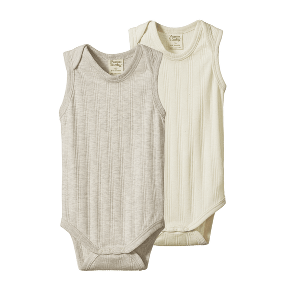 Nature Baby Singlet 2 Pack Bodysuits - Natural/Light Grey Marl