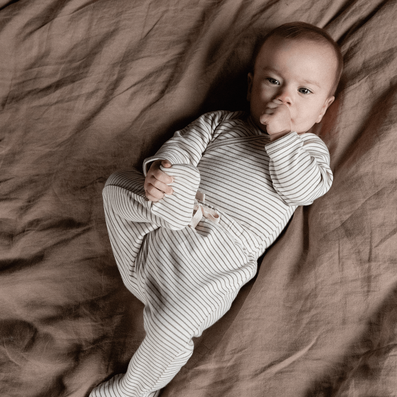 Nature Baby Cotton Footed Rompers - Mushroom Stripe