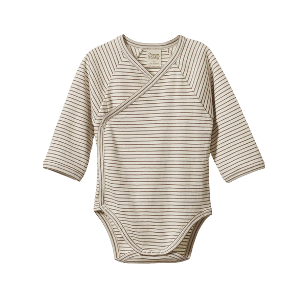 Nature Baby Kimono Long Sleeve Bodysuit - Mushroom Pinstripe