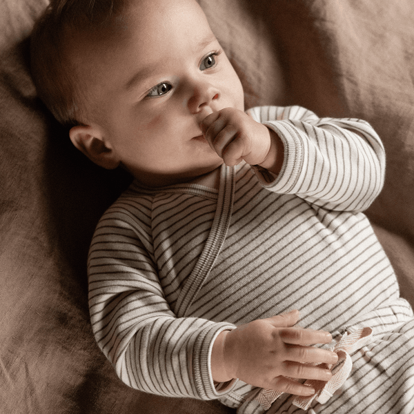 Nature Baby Kimono Long Sleeve Bodysuit - Mushroom Pinstripe