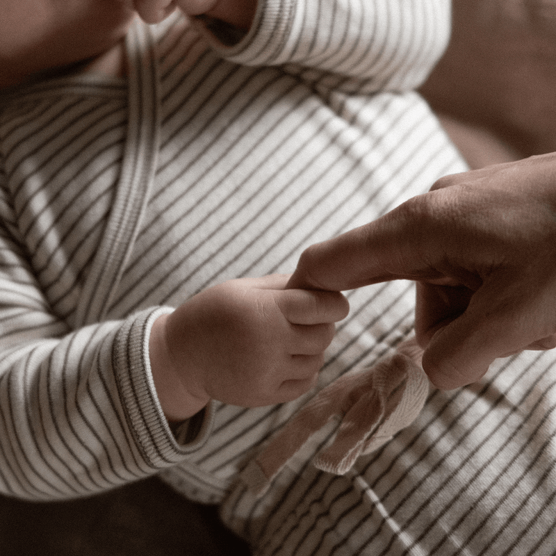 Nature Baby Kimono Long Sleeve Bodysuit - Mushroom Pinstripe