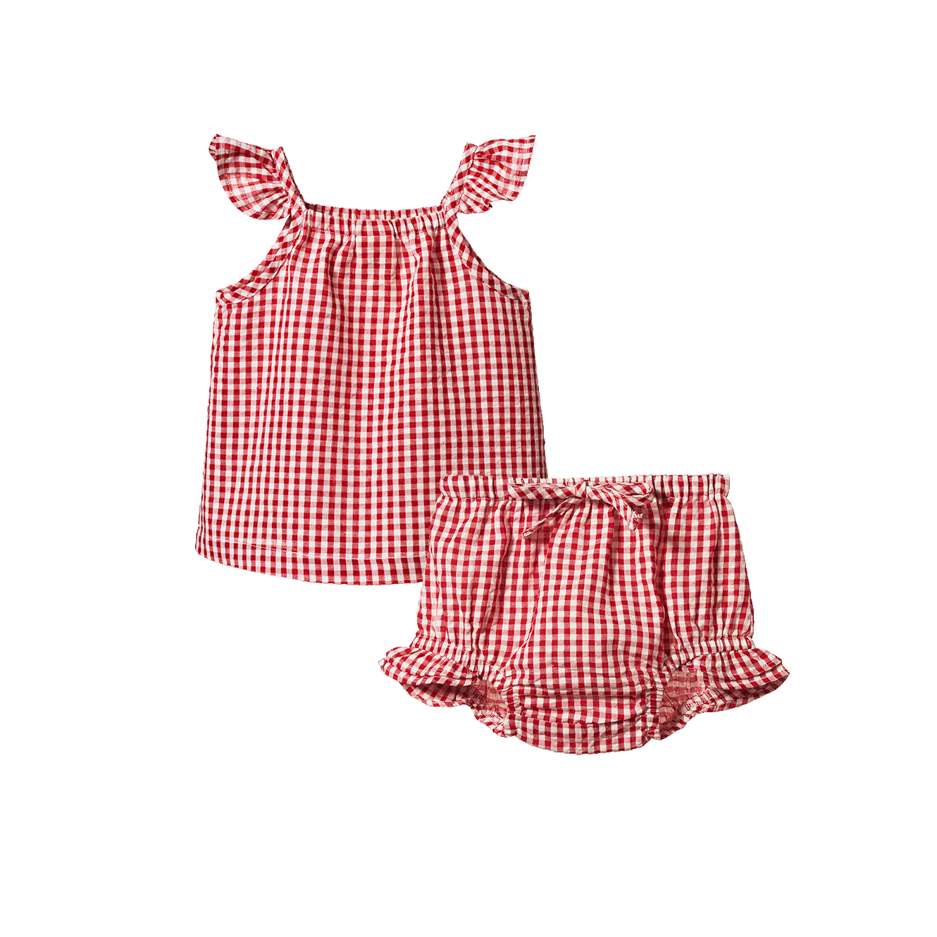 Nature Baby Petal Gingham Set - Red Check