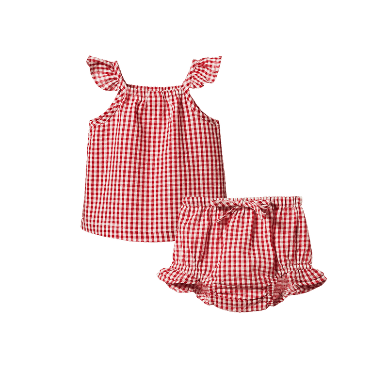 Nature Baby Petal Gingham Set - Red Check