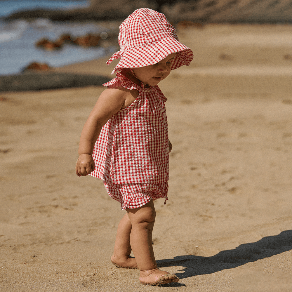 Nature Baby Petal Gingham Set - Red Check