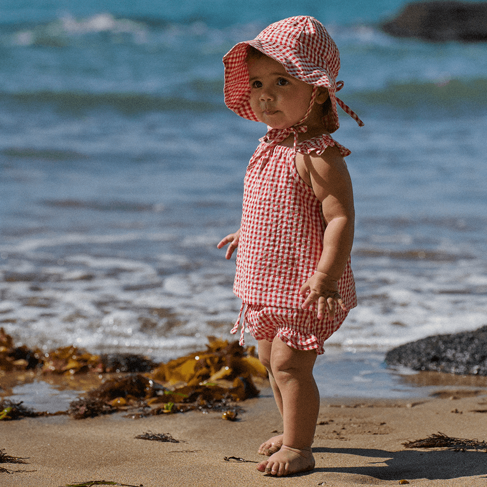 Nature Baby Petal Gingham Set - Red Check