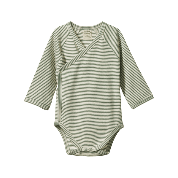 Nature Baby Long Sleeve Kimono Bodysuit - Nettle Pinstripe