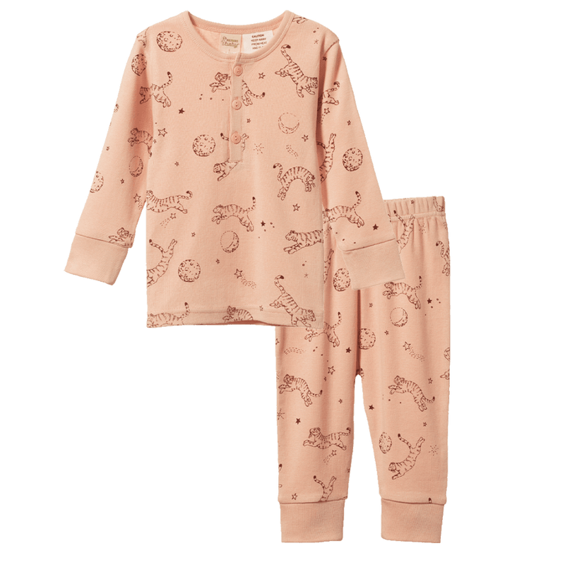 Nature Baby 2Pc Long Sleeve Pyjama Set - Dream Tigers Rose Dust
