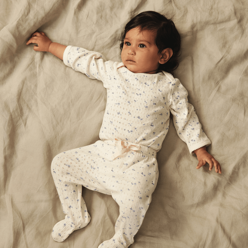 Nature Baby Cotton Footed Romper - Pointelle Daisy