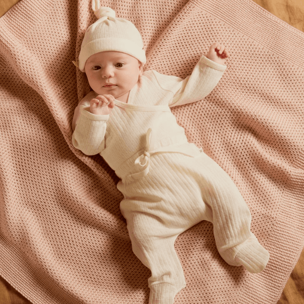 Nature Baby Merino Pointelle Footed Rompers - Natural