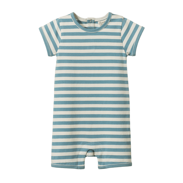 Nature Baby Short Sleeve Quincy Romper - Mineral Sea Stripe