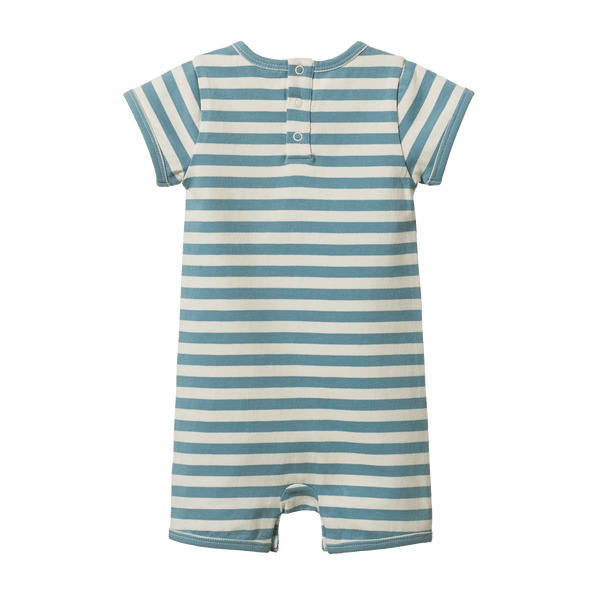 Nature Baby Short Sleeve Quincy Romper - Mineral Sea Stripe