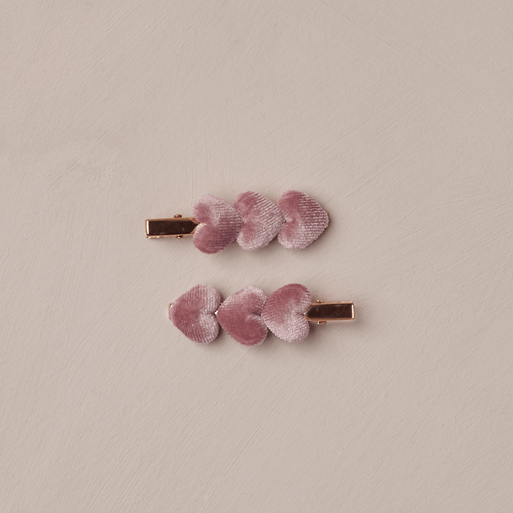 NoraLee Velvet Heart Clips - Raspberry