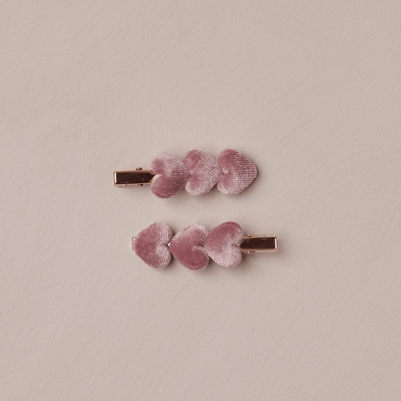 NoraLee Velvet Heart Clips - Raspberry