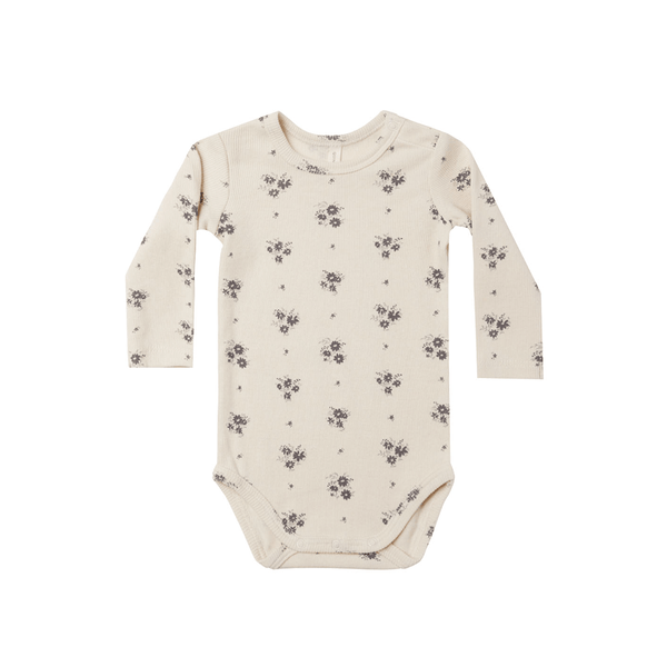 Quincy Mae Ribbed Long Sleeve Bodysuit - Navy Ditsy