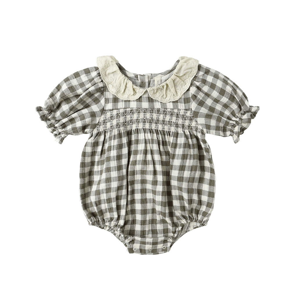 Quincy Mae Collared Bubble Jumpsuit - Forest Check