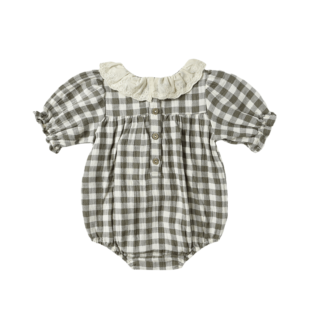 Quincy Mae Collared Bubble Jumpsuit - Forest Check