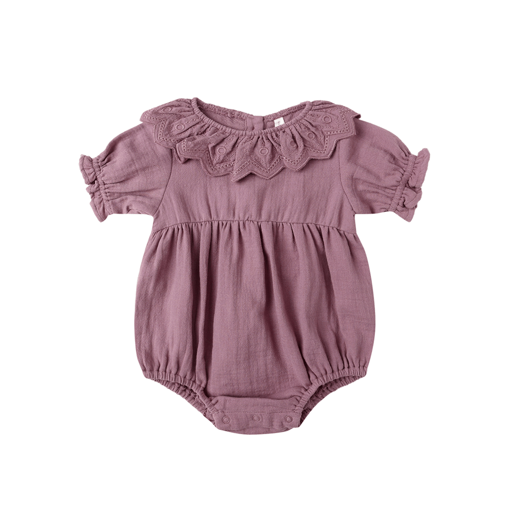Quincy Mae Collared Romper - Mulberry