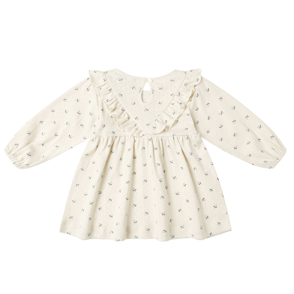 Quincy Mae Long Sleeve Ruffle V Dress - Blue Ditsy