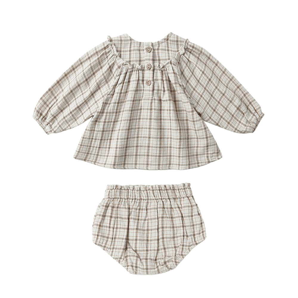 Quincy Mae Mia Top + Bloomer Set - Blue Plaid