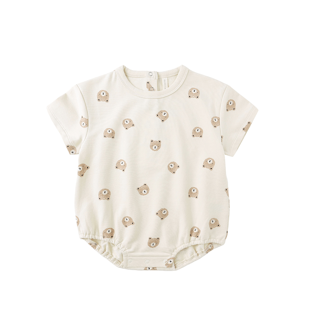 Quincy Mae Relaxed SS Bubble Romper - Brown Bear