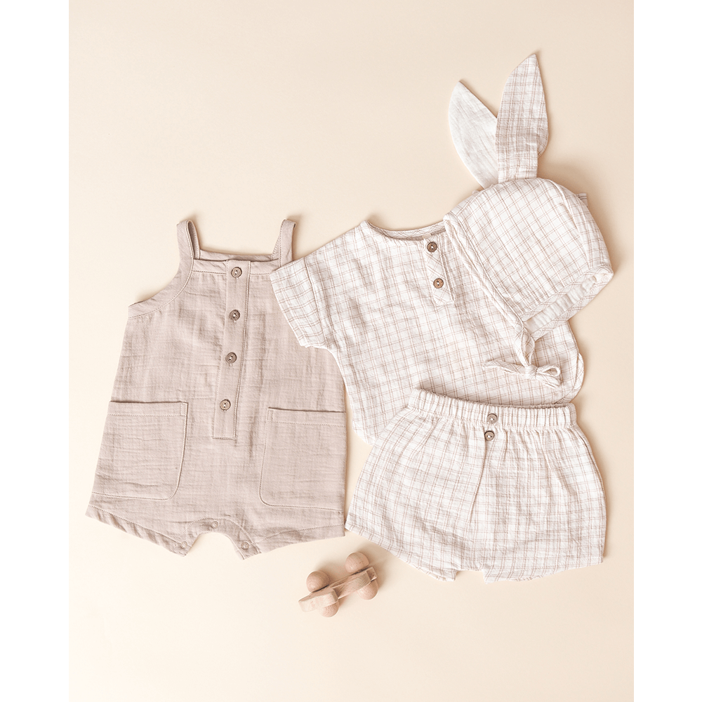 Quincy Mae Woven Boxy Top + Short Set - Oat Check