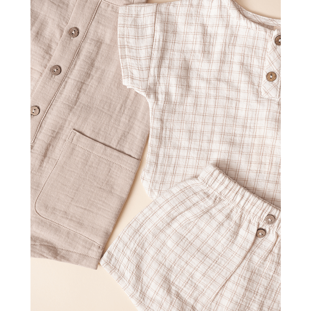 Quincy Mae Woven Boxy Top + Short Set - Oat Check