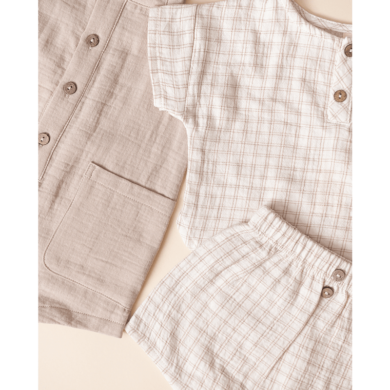 Quincy Mae Woven Boxy Top + Short Set - Oat Check