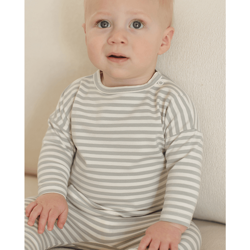 Quincy Mae Long Sleeve Tee - Sage Stripe