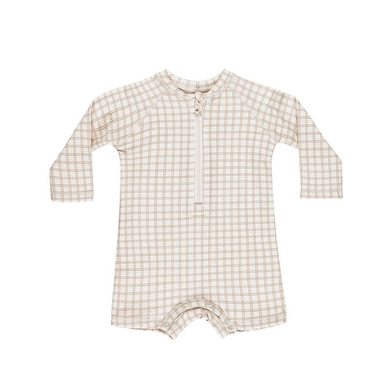 Quincy Mae Long Sleeve One-Piece Rashguard - Oat Check