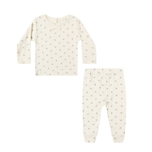 Quincy Mae Pointelle Long Sleeve Tee + Legging - Blue Ditsy
