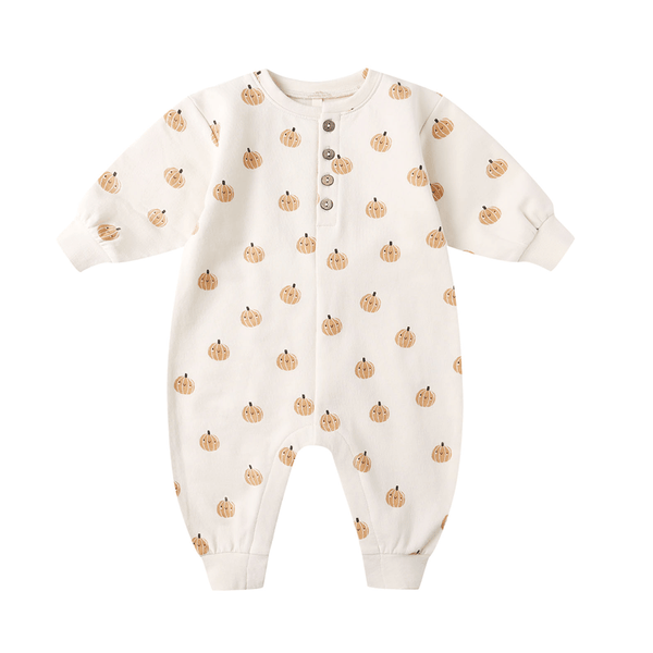 Quincy Mae Relaxed Fleece Jumpsuit - Smiley Pumpkins