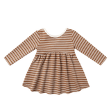 Quincy Mae Ribbed Long Sleeve Dress - Cedar Micro Stripe