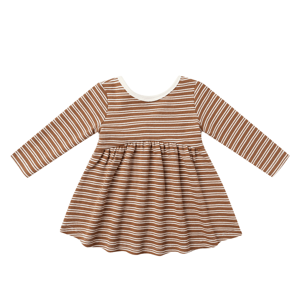 Quincy Mae Ribbed Long Sleeve Dress - Cedar Micro Stripe