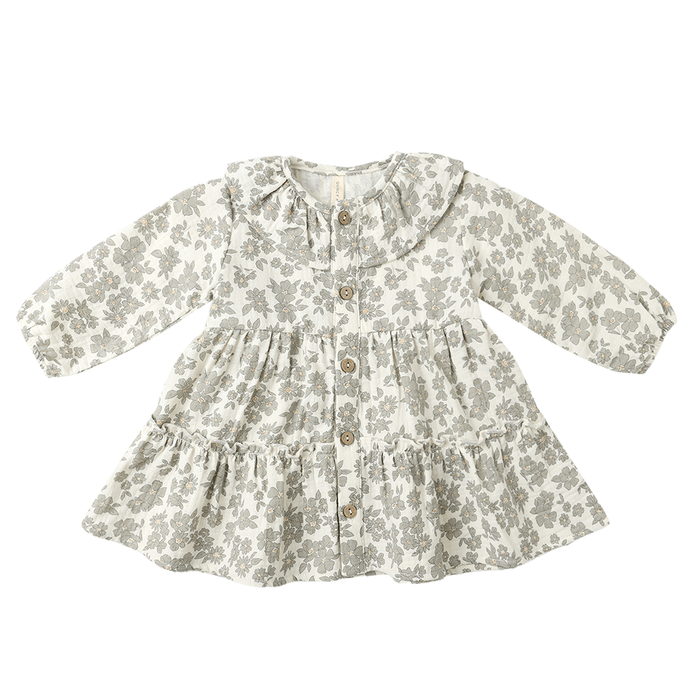 Quincy Mae Ruffle Collar Button Dress - Green Floral