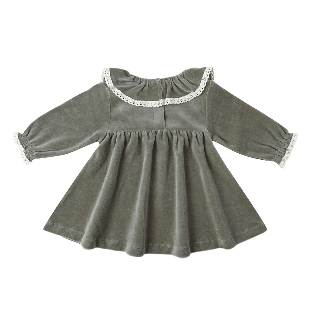 Quincy Mae Velour Baby Dress - Forest