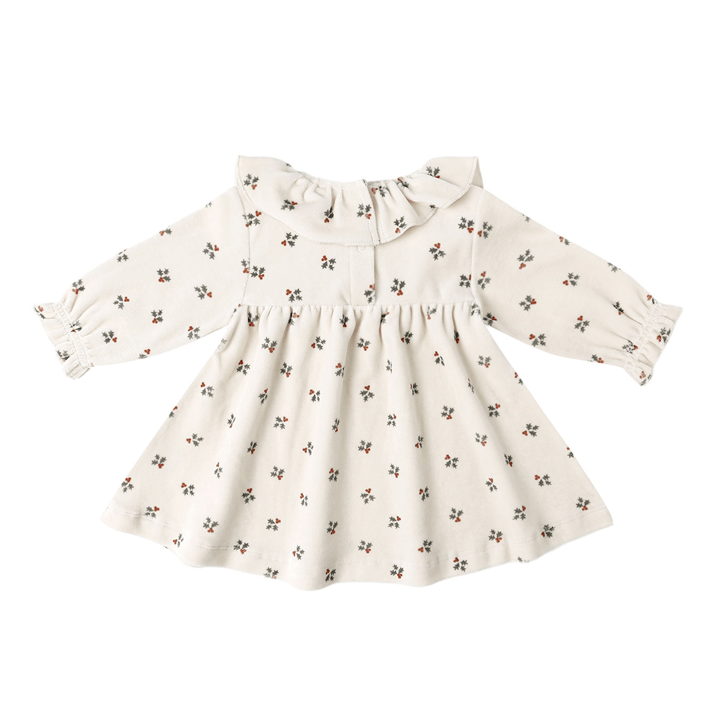 Quincy Mae Velour Baby Dress - Holly Berry