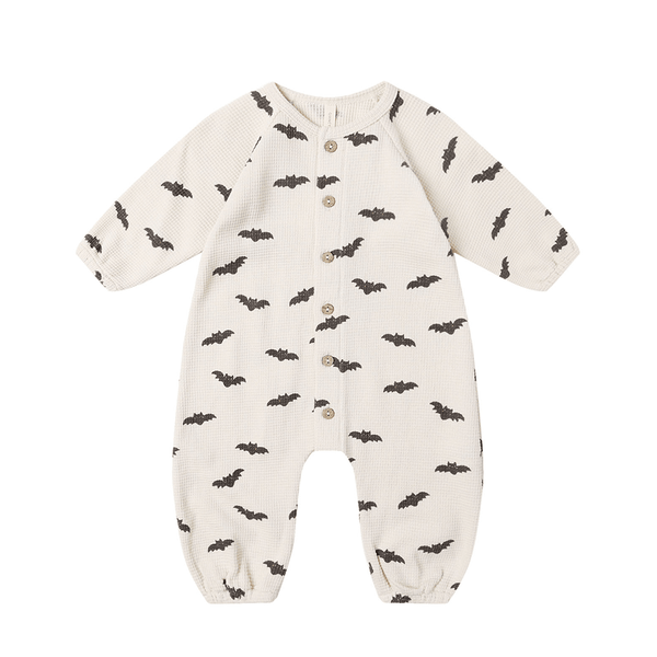 Quincy Mae Waffle Long Sleeve Jumpsuit - Bats