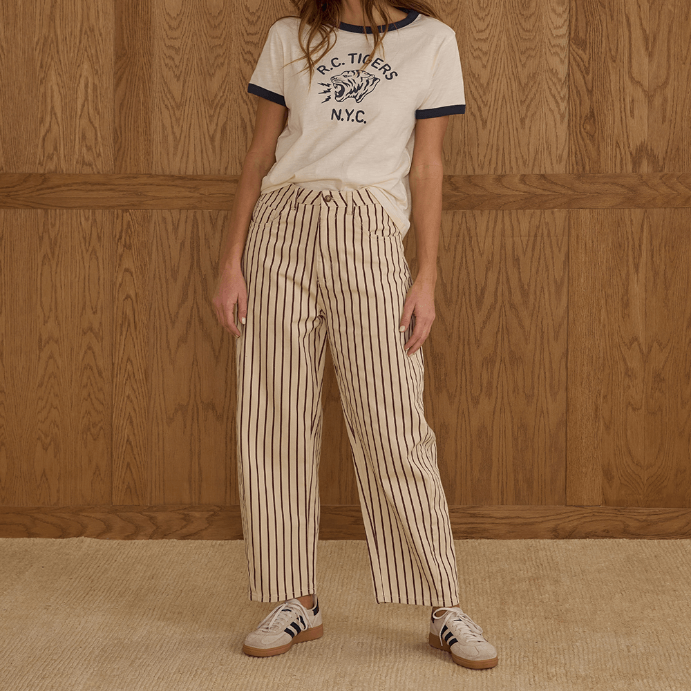 Rylee + Cru Womens Barrel Pant - Burgundy Pinstripe