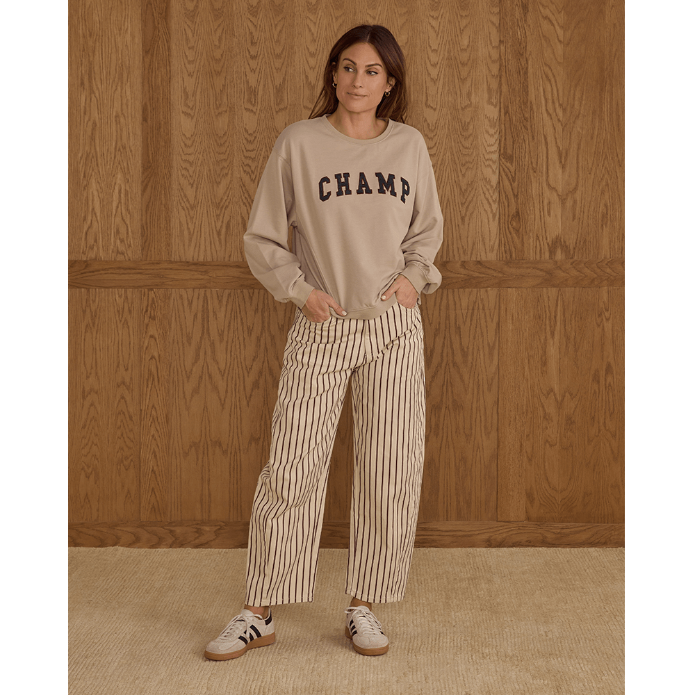 Rylee + Cru Womens Barrel Pant - Burgundy Pinstripe