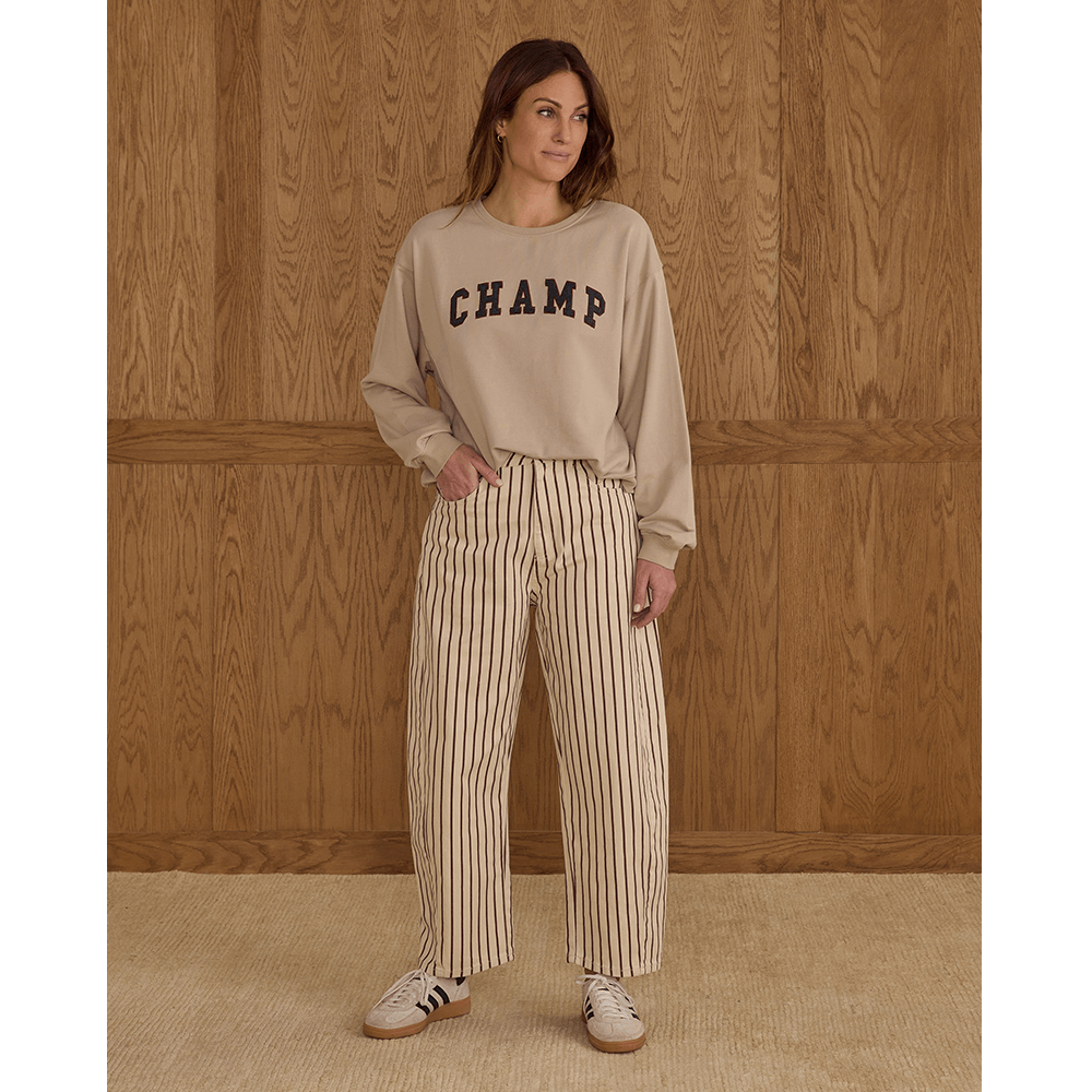 Rylee + Cru Womens Barrel Pant - Burgundy Pinstripe