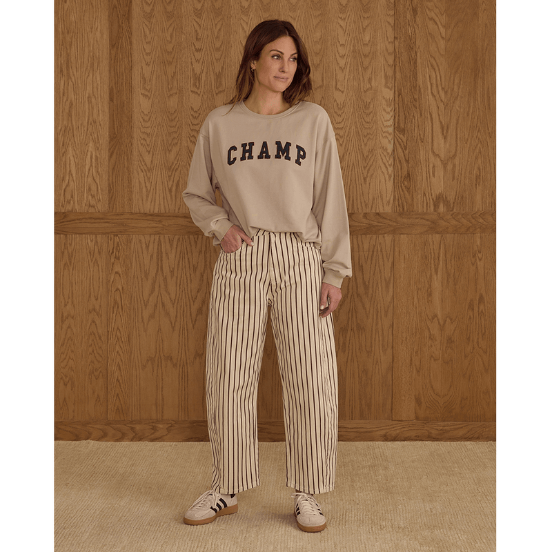 Rylee + Cru Womens Barrel Pant - Burgundy Pinstripe