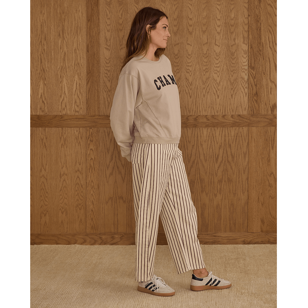 Rylee + Cru Womens Barrel Pant - Burgundy Pinstripe