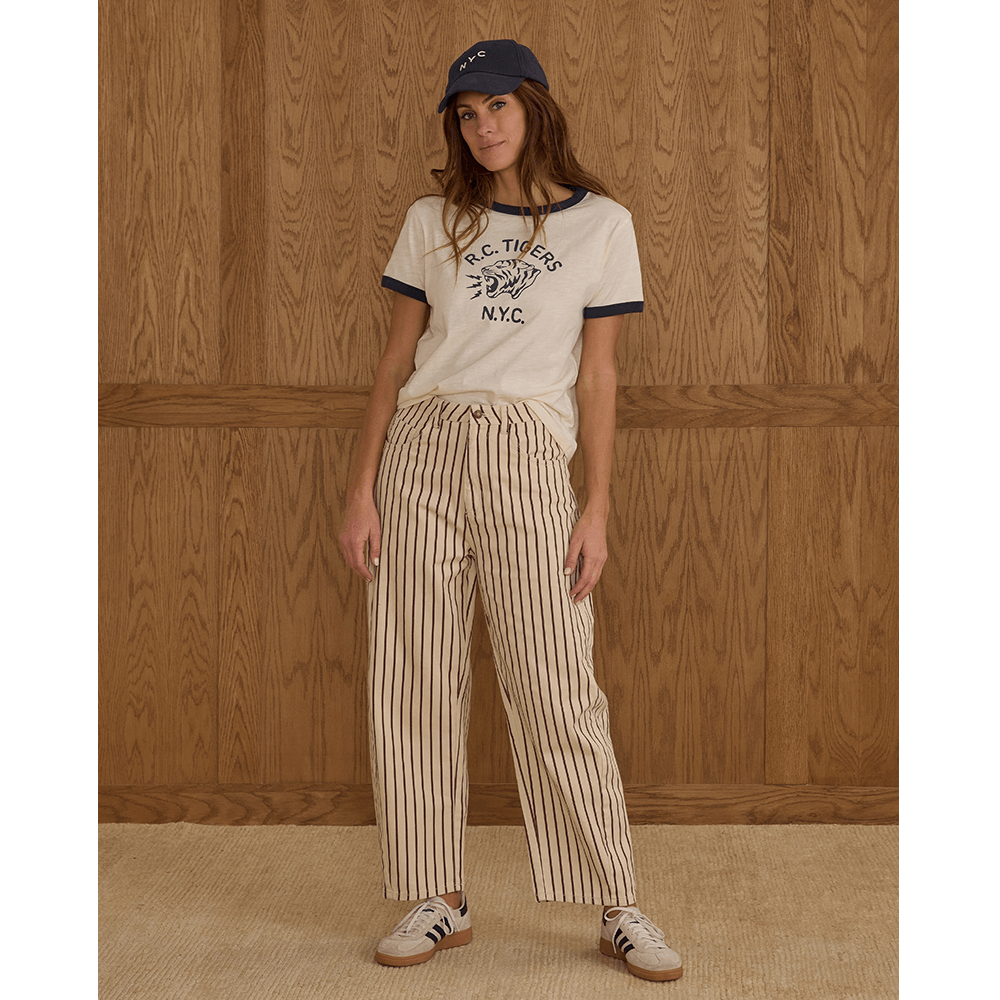 Rylee + Cru Womens Barrel Pant - Burgundy Pinstripe