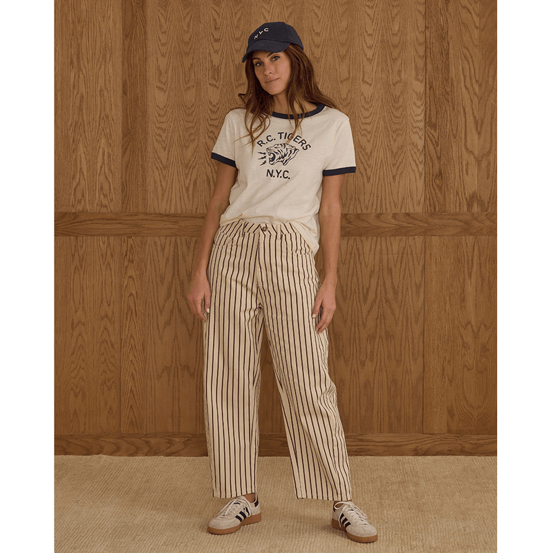 Rylee + Cru Womens Barrel Pant - Burgundy Pinstripe