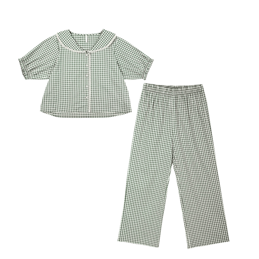 Rylee + Cru Womens Ruffle Pajamas - Evergreen Gingham