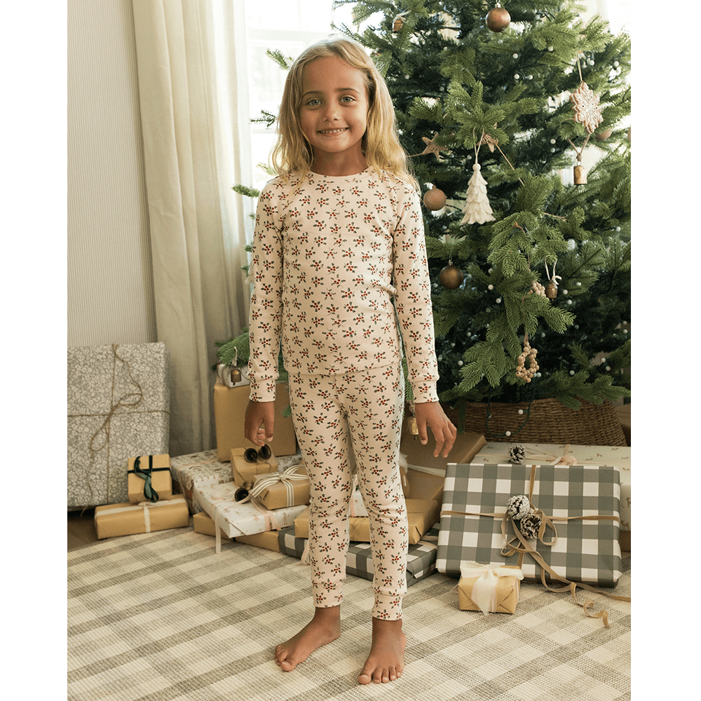 Rylee + Cru Organic Long Pajama Set - Holly Berry